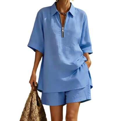 👗🔥 50% OFF POR TIEMPO LIMITADO | Conjunto Casual de Dos Piezas para Mujer ✨ Top con Cremallera y Shorts Cómodos, Frescos y Elegantes para Verano