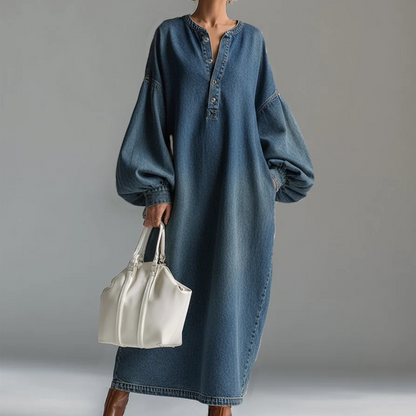 👗🔥 50% OFF POR TIEMPO LIMITADO | Vestido Largo Vaquero para Mujer ✨ Manga Farol Elegante, Cómodo y con Estilo Casual Chic