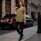 Camiseta Holgada de Mujer con Estampado de Leopardo y Escote en V