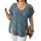 Camiseta Holgada de Mujer con Estampado de Leopardo y Escote en V