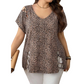 Camiseta Holgada de Mujer con Estampado de Leopardo y Escote en V