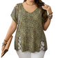 Camiseta Holgada de Mujer con Estampado de Leopardo y Escote en V