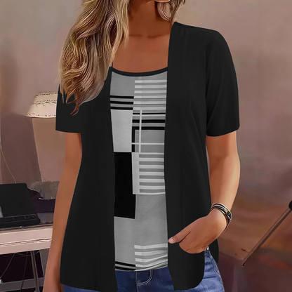 👚✨ 50% OFF POR TIEMPO LIMITADO | Top Falso de Dos Piezas para Mujer 💖 Estilo Elegante con Bloques de Color, Cómodo y Perfecto para Combinar