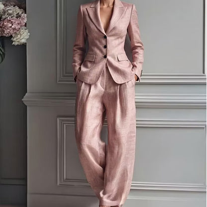Conjunto de 2 piezas de blazer casual y pantalones para mujer