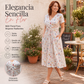 Vestido de mujer con cuello en V, estampado floral y cintura torcida