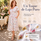 Vestido de mujer con cuello en V, estampado floral y cintura torcida