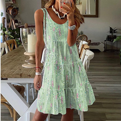 Vestido midi sin mangas con cuello en O y capas para mujer