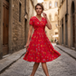 Vestido de mujer con cuello en V, estampado floral y cintura torcida