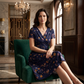 Vestido de mujer con cuello en V, estampado floral y cintura torcida