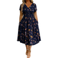 Vestido de mujer con cuello en V, estampado floral y cintura torcida