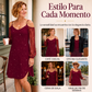 Vestido elegante de mujer con hombros al descubierto y mangas de malla