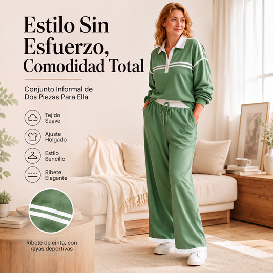 👚🔥 50% OFF POR TIEMPO LIMITADO | Conjunto Deportivo de 2 Piezas para Mujer ✨ Sudadera con Parches y Rayas + Pantalón de Pierna Ancha, Comodidad y Estilo Casual