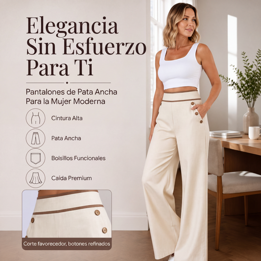 👖🔥 50% OFF POR TIEMPO LIMITADO | Pantalones de Pierna Ancha de Cintura Alta para Mujer ✨ Diseño con Ribete de Contraste, Elegancia y Comodidad Todo el Día