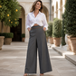 👖🔥 50% OFF POR TIEMPO LIMITADO | Pantalones de Pierna Ancha de Cintura Alta para Mujer ✨ Diseño con Ribete de Contraste, Elegancia y Comodidad Todo el Día