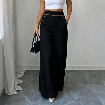 👖🔥 50% OFF POR TIEMPO LIMITADO | Pantalones de Pierna Ancha de Cintura Alta para Mujer ✨ Diseño con Ribete de Contraste, Elegancia y Comodidad Todo el Día