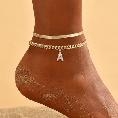 ✨🔥 50% OFF POR TIEMPO LIMITADO | Tobilleras Doradas con Inicial para Mujer 💛 Diseño Delicado en Capas, Elegancia Personalizada para Cada Look