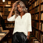 👚🔥 50% OFF POR TIEMPO LIMITADO | Blusa Túnica Elegante para Mujer con Cuello en V y Encaje ✨ Manga 3/4, Corte Holgado y Estilo Femenino Todo el Día