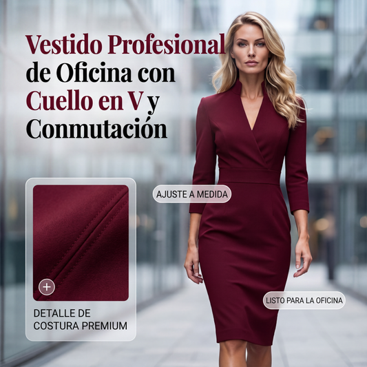 👗🔥 50% OFF POR TIEMPO LIMITADO | Vestido Elegante de Oficina para Mujer con Cuello en V ✨ Corte Entallado, Figura Favorecedora y Estilo Sofisticado Todo el Día