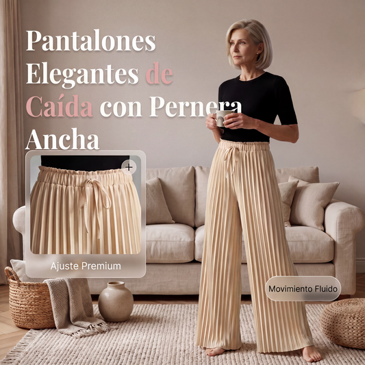 👖🔥 50% OFF POR TIEMPO LIMITADO | Pantalones de Pierna Ancha Plisados para Mujer ✨ Cintura Alta con Cordón, Estilo Elegante y Comodidad Todo el Día